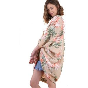 Doriane Kimono Dora Top Tan Floral Long